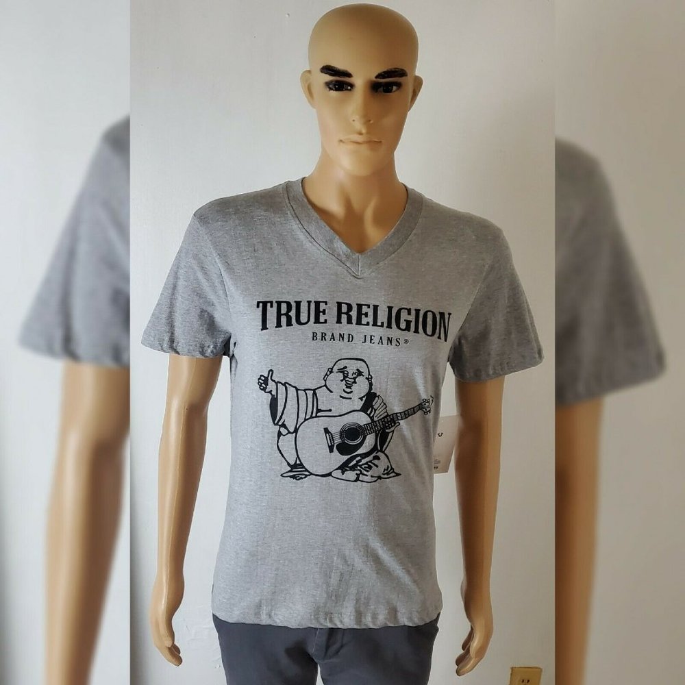 TRUE RELIGION LOUNGEWEAR GRAPHIC BHUDA LOGO TSHIRT MEN SHORT SLEEVE GREY